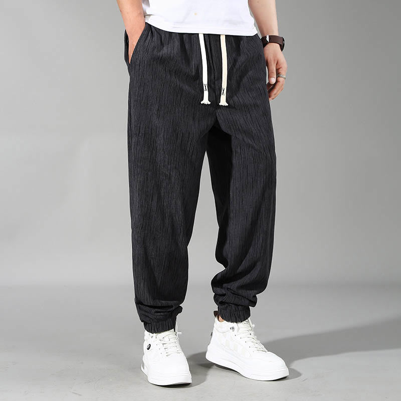 Pantaloni da uomo a gamba dritta con coulisse, modello Buddha Stones, taglie forti, estivi, tinta unita, con tasche - Nero - US 7XL, UK/AU62, EU72 (12XL) - image 0