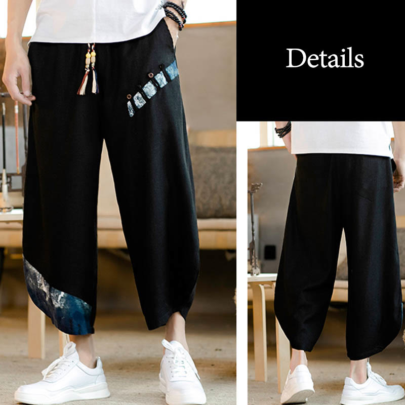 Pantaloni da uomo in cotone con coulisse, modello patchwork Buddha Stones, con tasche - image 20