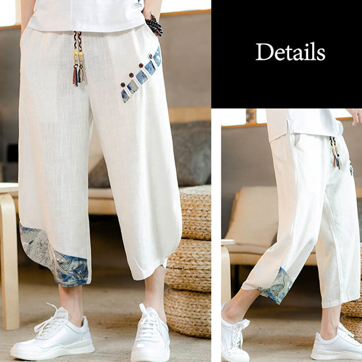 Pantaloni da uomo in cotone con coulisse, modello patchwork Buddha Stones, con tasche - image 8