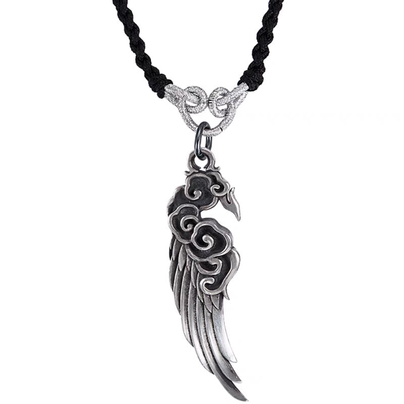 Collana con ciondolo in corda di cotone con Buddha Stones, in argento sterling 925, con nuvole di buon auspicio, in pelle di daino