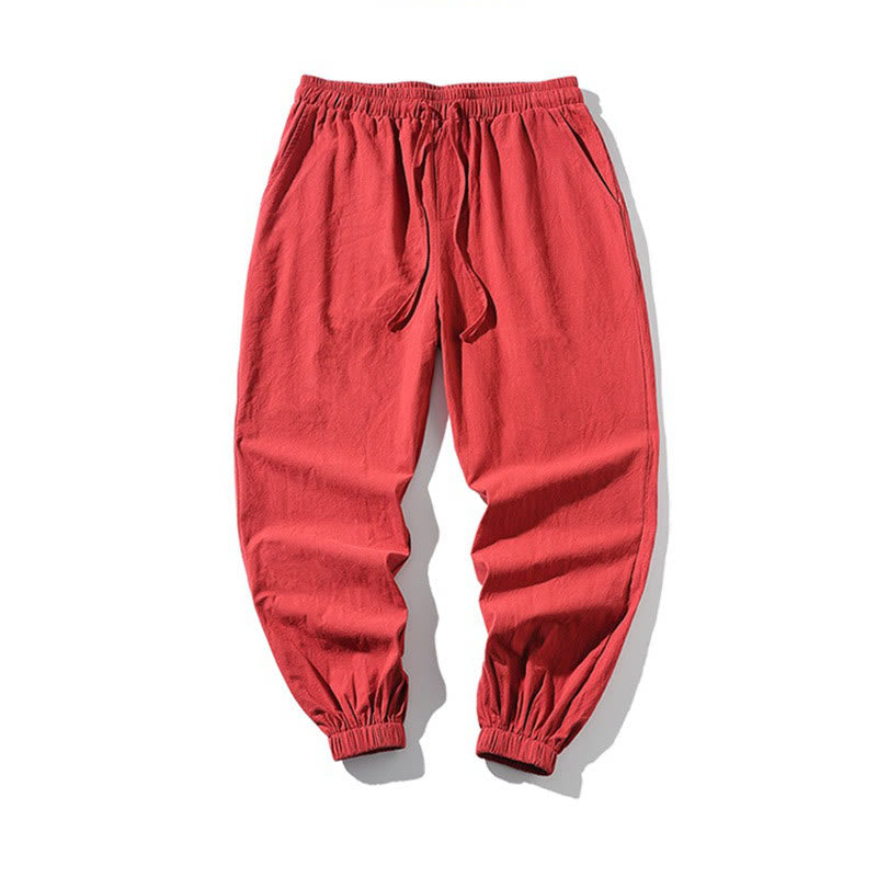 Pantaloni harem da uomo con coulisse e tasche con ricamo a gru bianca Buddha Stones - image 20