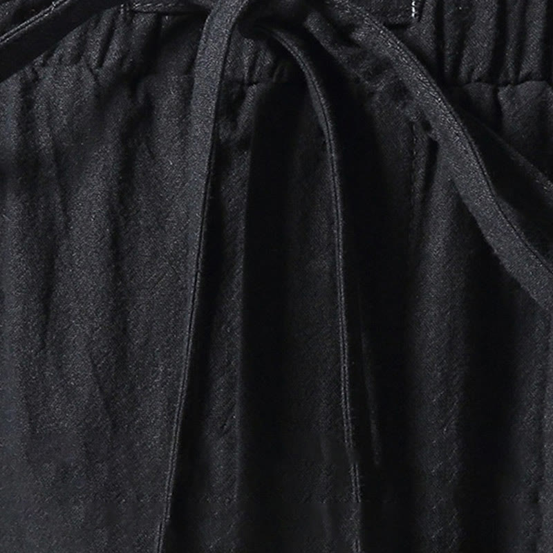 Pantaloni harem da uomo con coulisse e tasche con ricamo a gru bianca Buddha Stones - image 12