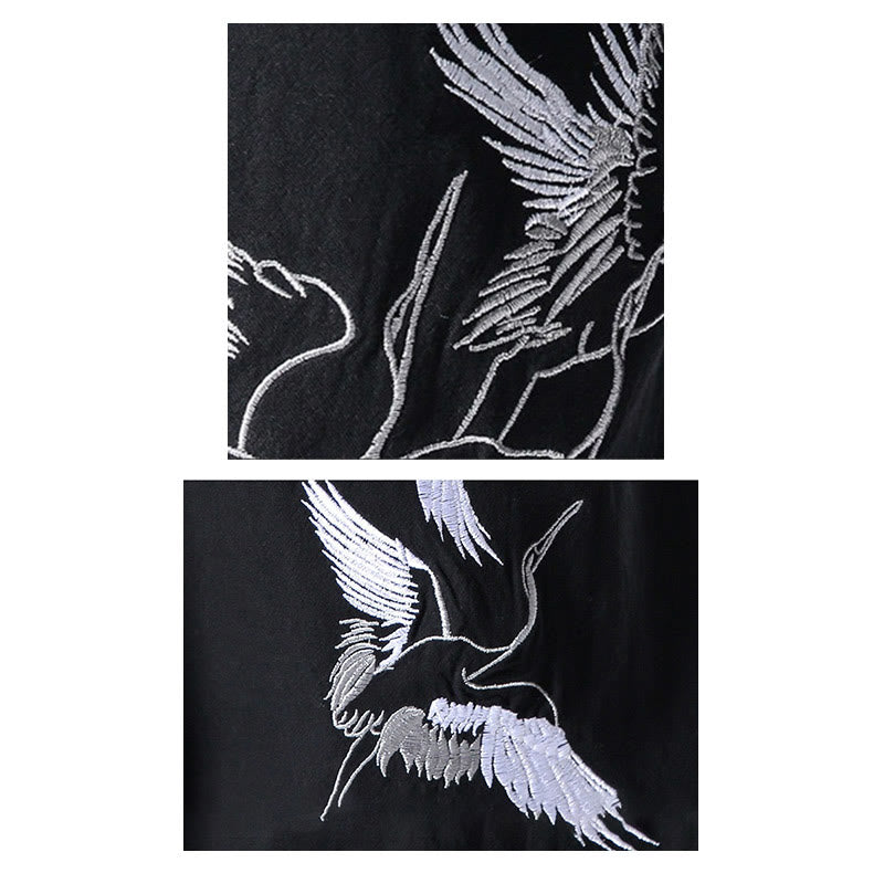 Pantaloni harem da uomo con coulisse e tasche con ricamo a gru bianca Buddha Stones - image 29