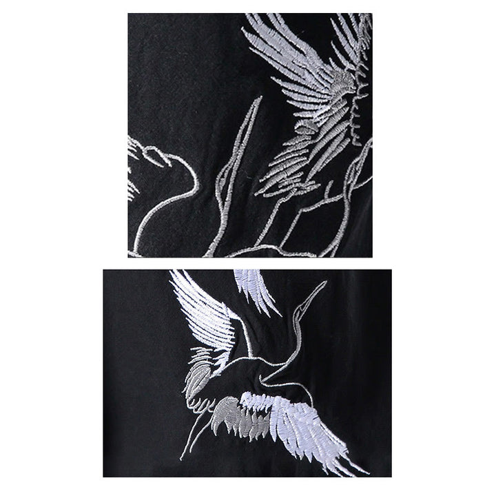 Pantaloni harem da uomo con coulisse e tasche con ricamo a gru bianca Buddha Stones - image 29