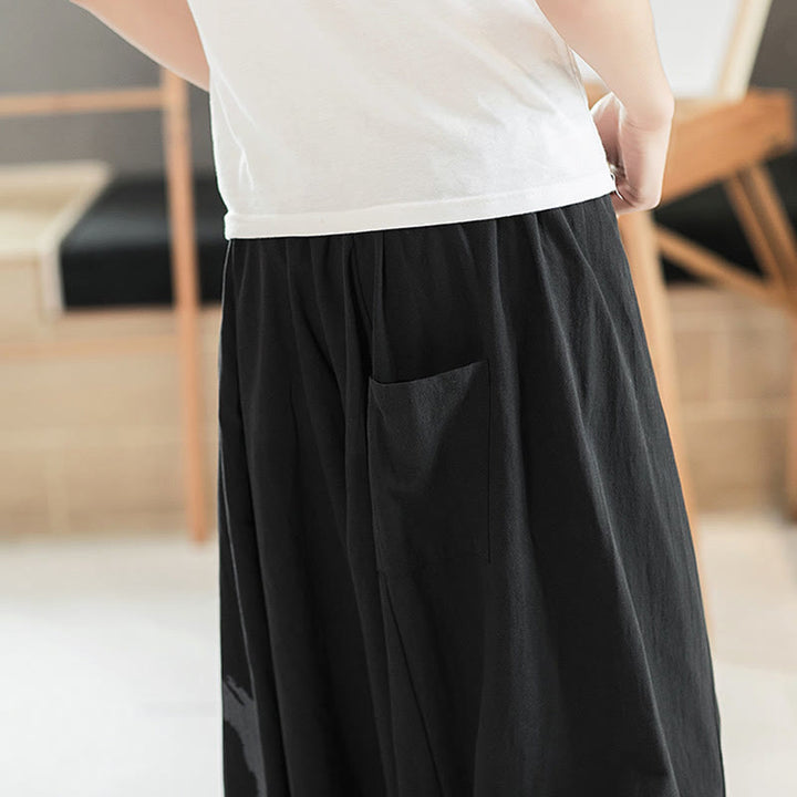 Pantaloni harem da uomo in cotone con tasche, motivo semplice estivo con calligrafia Buddha Stones