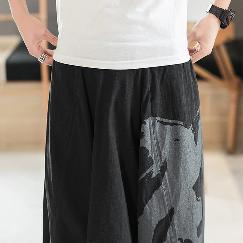 Pantaloni harem da uomo in cotone con tasche, motivo semplice estivo con calligrafia Buddha Stones - image 9