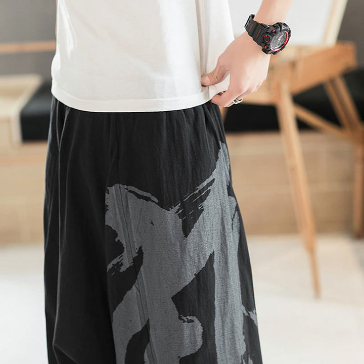 Pantaloni harem da uomo in cotone con tasche, motivo semplice estivo con calligrafia Buddha Stones