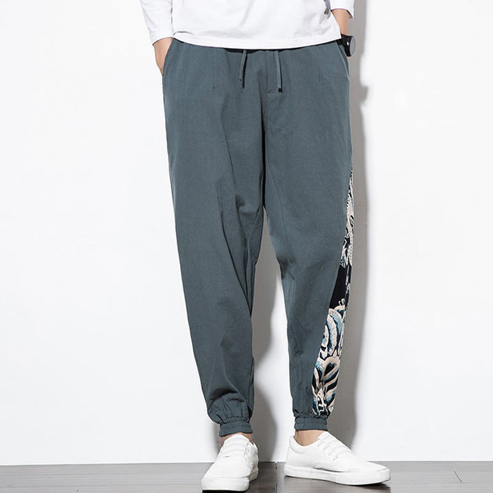 Pantaloni da uomo in cotone Buddha Stones Summer Dragon Waves con tasche
