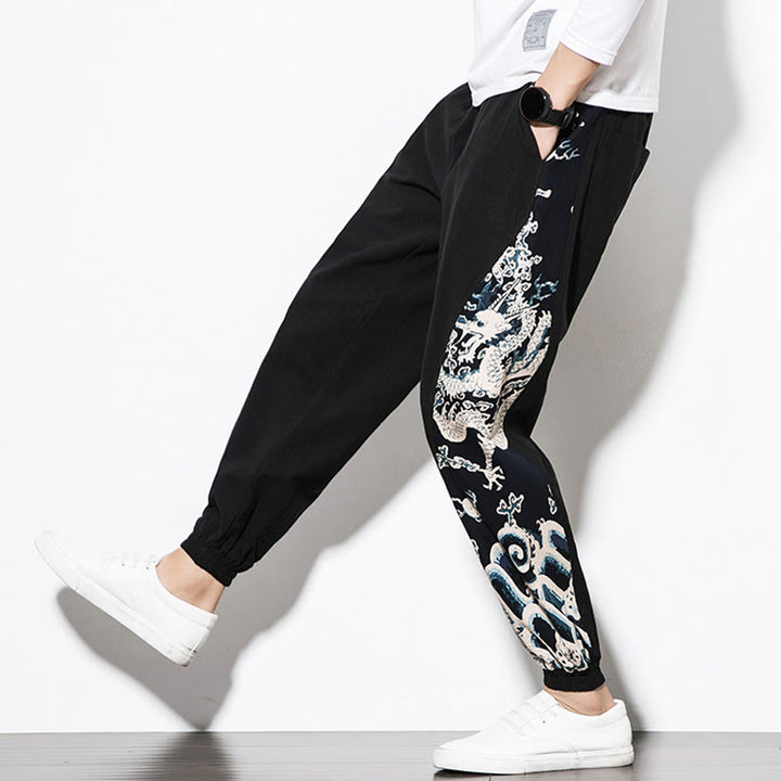 Pantaloni da uomo in cotone Buddha Stones Summer Dragon Waves con tasche - image 17