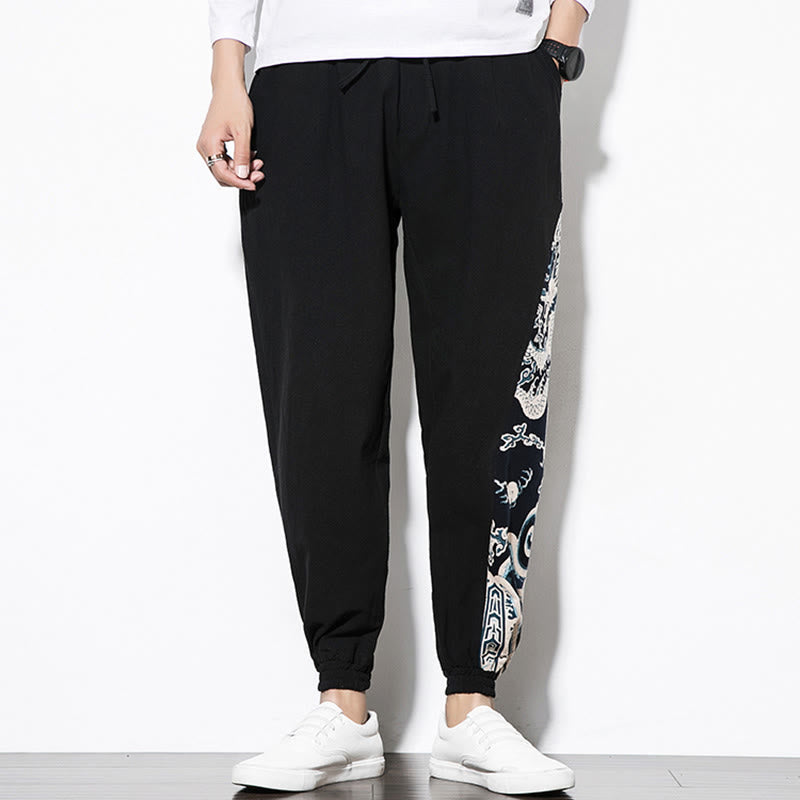 Pantaloni da uomo in cotone Buddha Stones Summer Dragon Waves con tasche - image 9