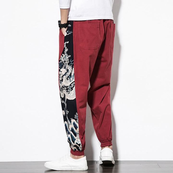 Pantaloni da uomo in cotone Buddha Stones Summer Dragon Waves con tasche