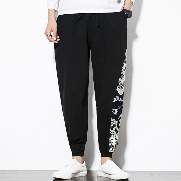 Pantaloni da uomo in cotone Buddha Stones Summer Dragon Waves con tasche - image 10