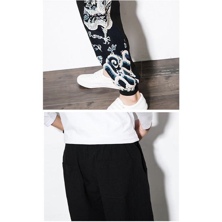 Pantaloni da uomo in cotone Buddha Stones Summer Dragon Waves con tasche