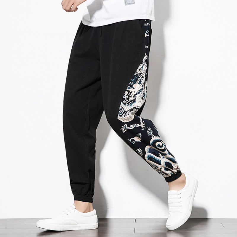 Pantaloni da uomo in cotone Buddha Stones Summer Dragon Waves con tasche - image 16