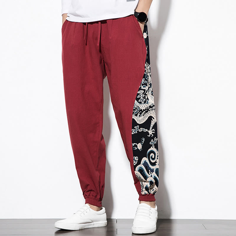 Pantaloni da uomo in cotone Buddha Stones Summer Dragon Waves con tasche