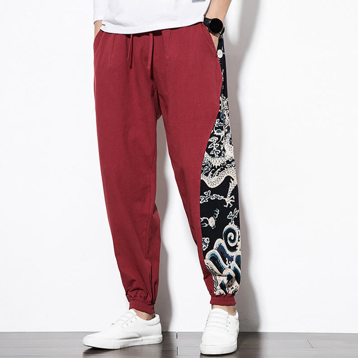 Pantaloni da uomo in cotone Buddha Stones Summer Dragon Waves con tasche