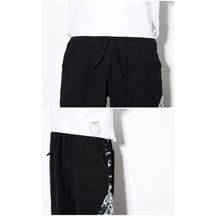 Pantaloni da uomo in cotone Buddha Stones Summer Dragon Waves con tasche