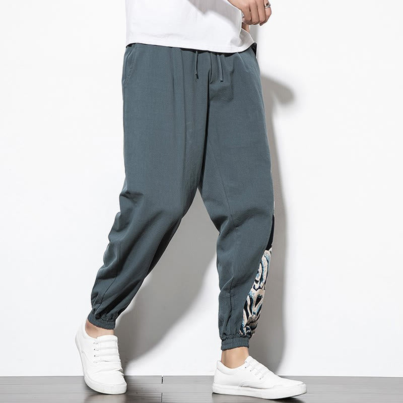 Pantaloni da uomo in cotone Buddha Stones Summer Dragon Waves con tasche - image 4