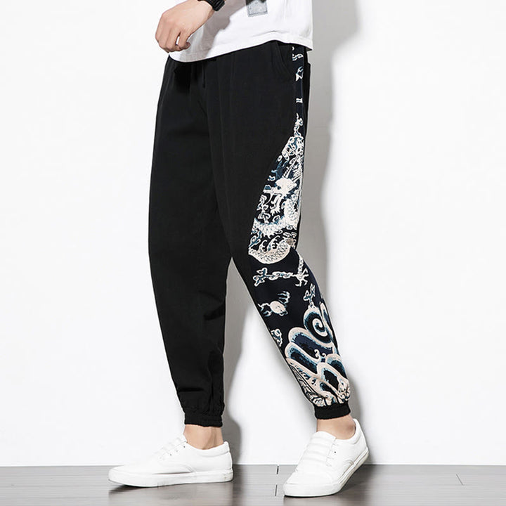Pantaloni da uomo in cotone Buddha Stones Summer Dragon Waves con tasche - image 14