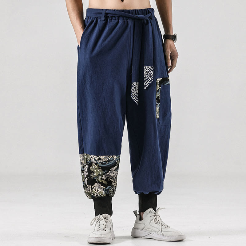 Pantaloni harem da uomo con lacci e tasche, con stampa "Onde oceaniche" e motivo Buddha Stones. - image 34