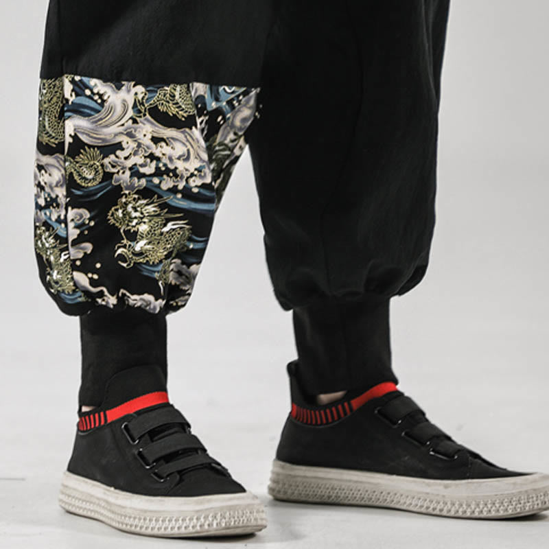 Pantaloni harem da uomo con lacci e tasche, con stampa "Onde oceaniche" e motivo Buddha Stones. - image 11