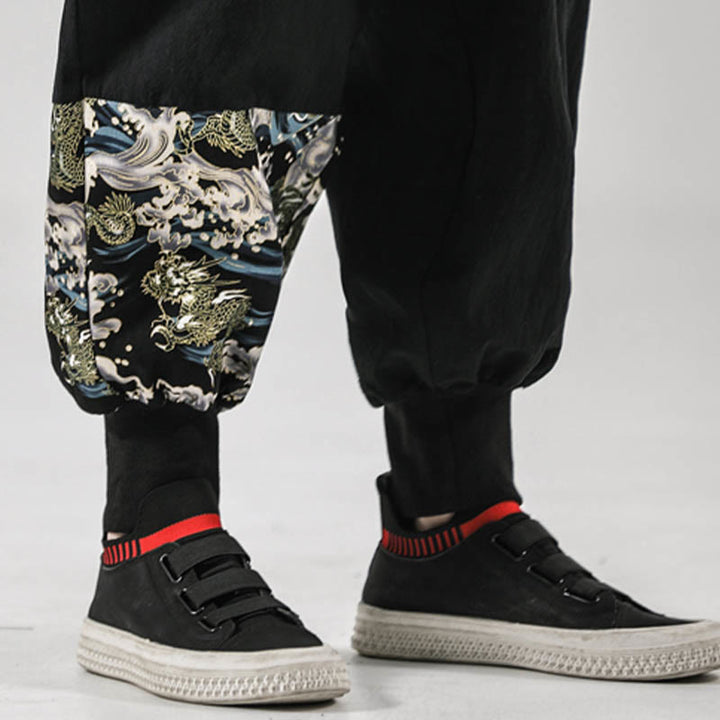 Pantaloni harem da uomo con lacci e tasche, con stampa "Onde oceaniche" e motivo Buddha Stones. - image 11