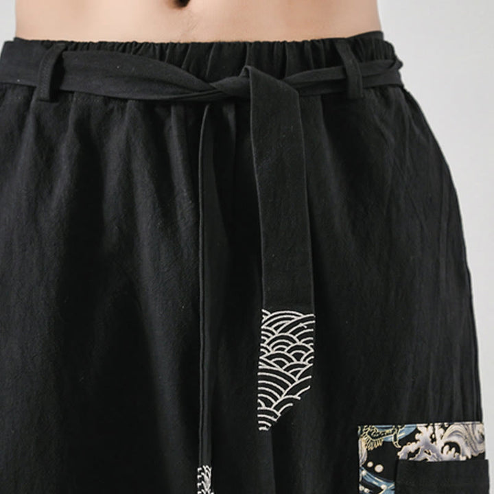Pantaloni harem da uomo con lacci e tasche, con stampa "Onde oceaniche" e motivo Buddha Stones. - image 9