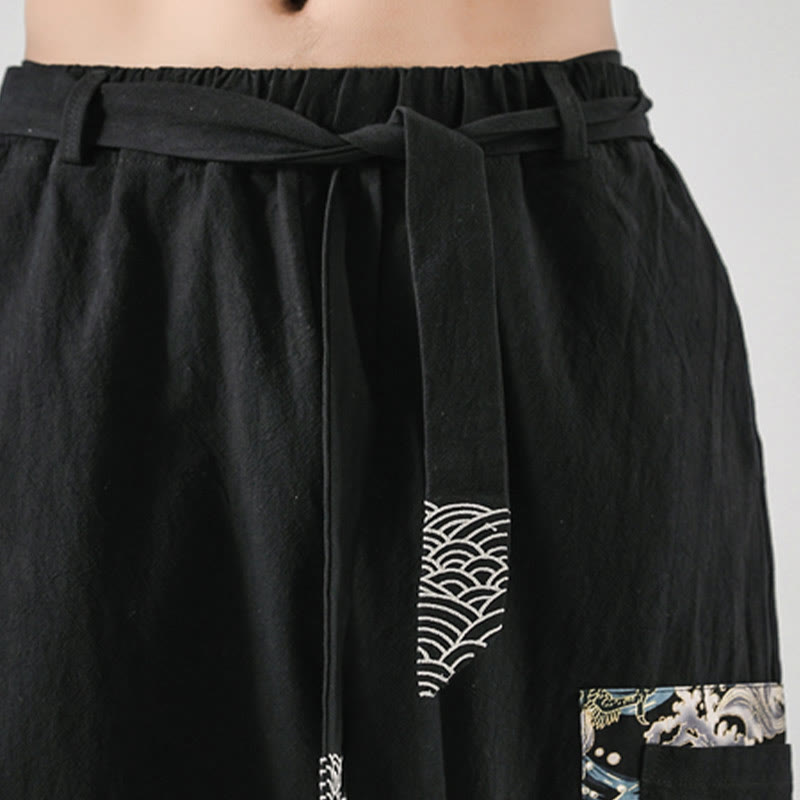 Pantaloni harem da uomo con lacci e tasche, con stampa "Onde oceaniche" e motivo Buddha Stones. - image 9