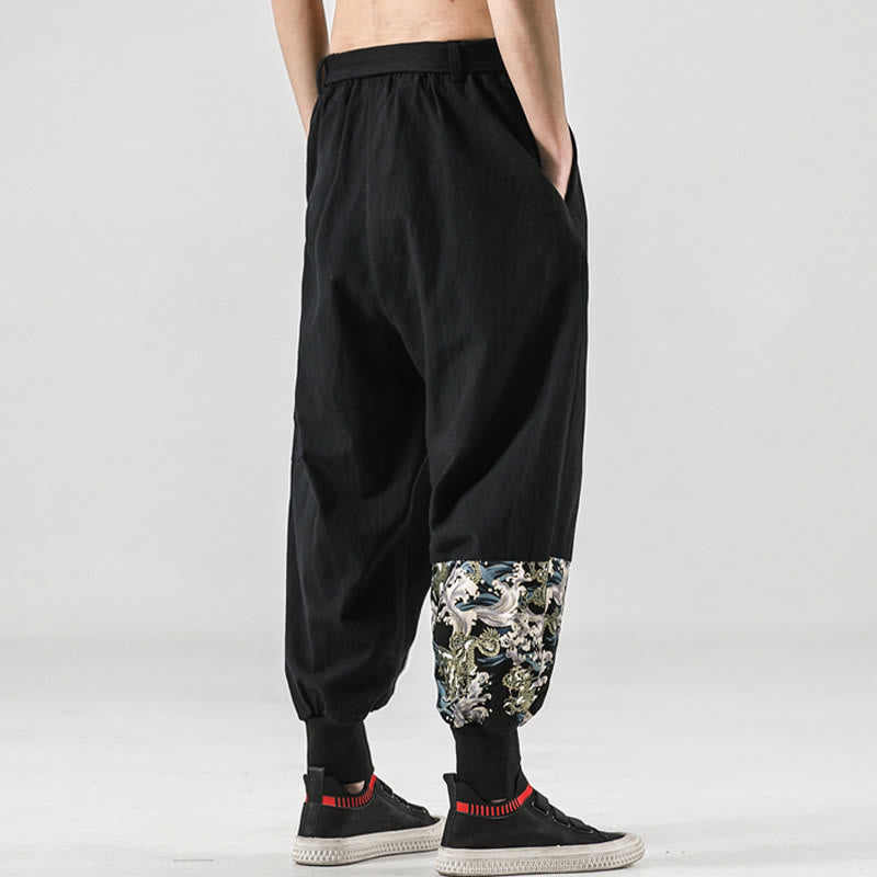 Pantaloni harem da uomo con lacci e tasche, con stampa "Onde oceaniche" e motivo Buddha Stones. - image 2