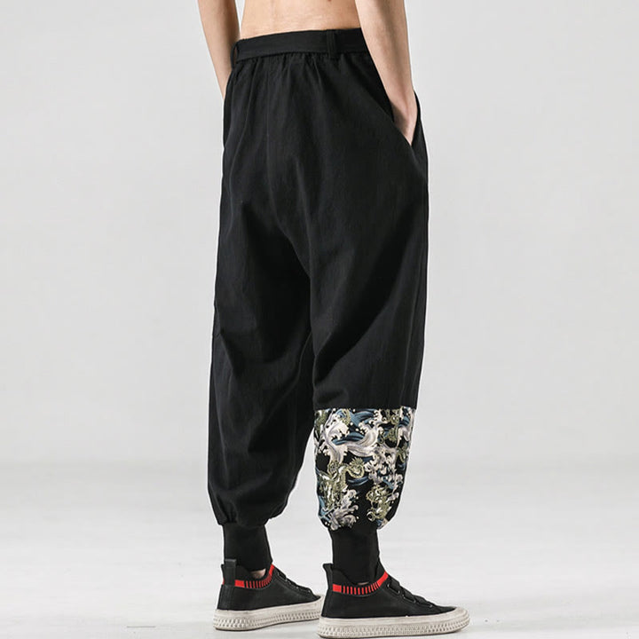 Pantaloni harem da uomo con lacci e tasche, con stampa "Onde oceaniche" e motivo Buddha Stones. - image 2