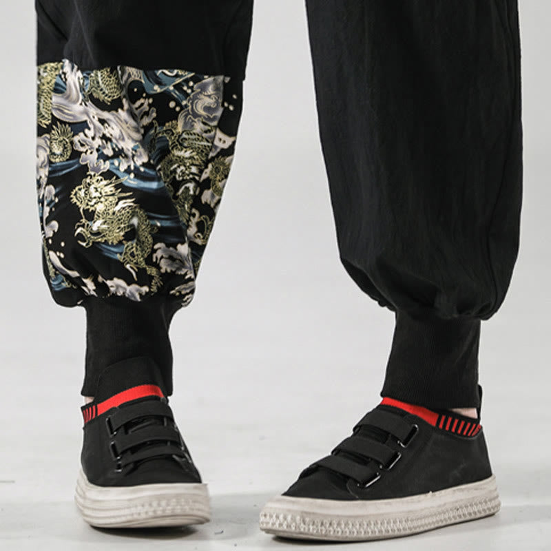 Pantaloni harem da uomo con lacci e tasche, con stampa "Onde oceaniche" e motivo Buddha Stones. - image 12