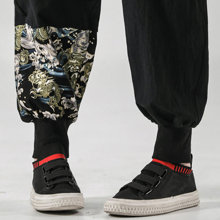 Pantaloni harem da uomo con lacci e tasche, con stampa "Onde oceaniche" e motivo Buddha Stones. - image 12