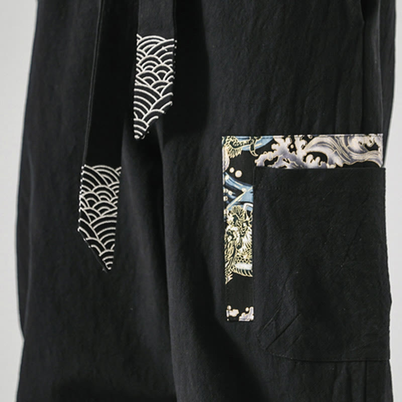 Pantaloni harem da uomo con lacci e tasche, con stampa "Onde oceaniche" e motivo Buddha Stones. - image 10