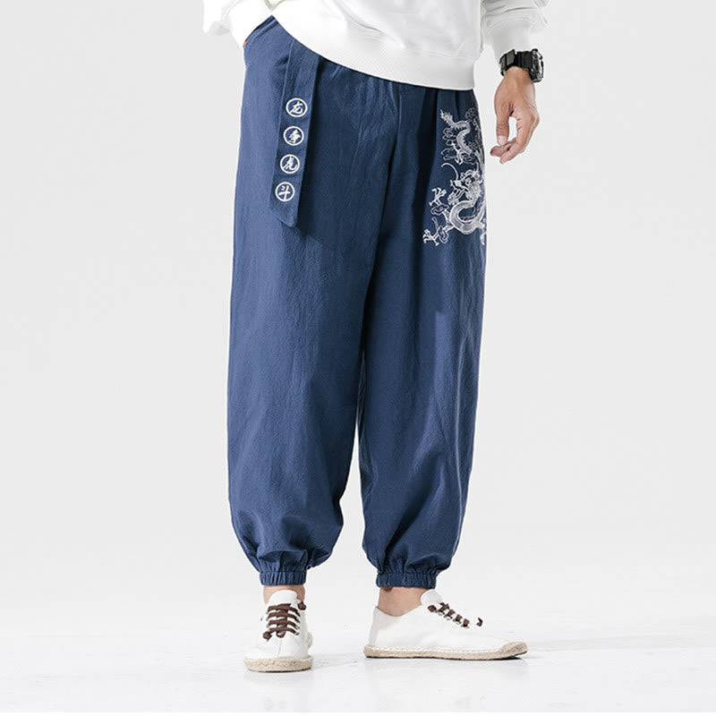 Pantaloni da uomo in cotone con tasche , Buddha Stones, nuvole di buon auspicio, drago - image 12