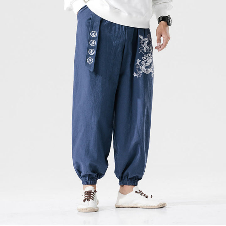 Pantaloni da uomo in cotone con tasche , Buddha Stones, nuvole di buon auspicio, drago - image 12