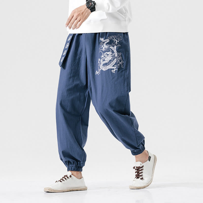 Pantaloni da uomo in cotone con tasche , Buddha Stones, nuvole di buon auspicio, drago - image 13