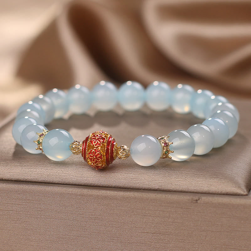Braccialetto di guarigione con perline di fiori di acquamarina naturale Buddha Stones