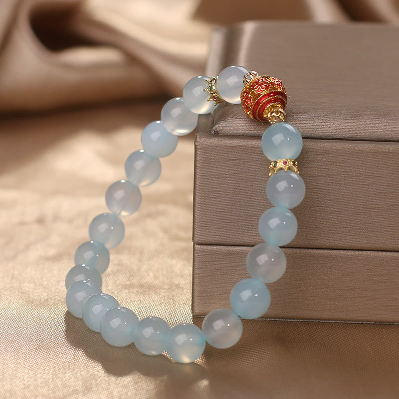 Braccialetto di guarigione con perline di fiori di acquamarina naturale Buddha Stones