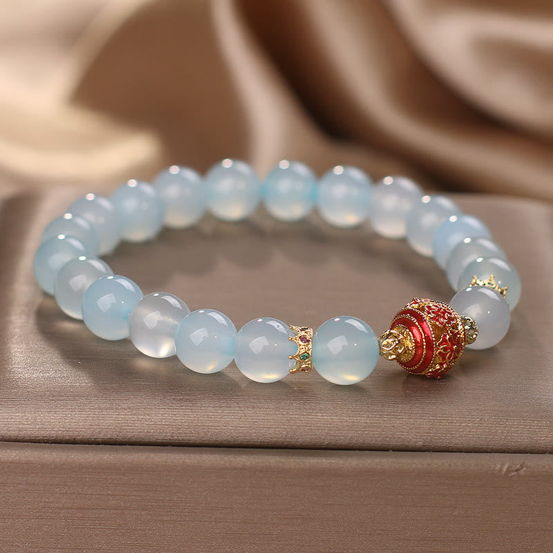 Braccialetto di guarigione con perline di fiori di acquamarina naturale Buddha Stones