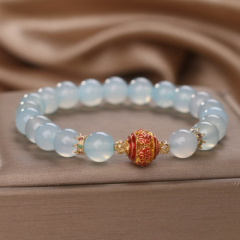Braccialetto di guarigione con perline di fiori di acquamarina naturale Buddha Stones