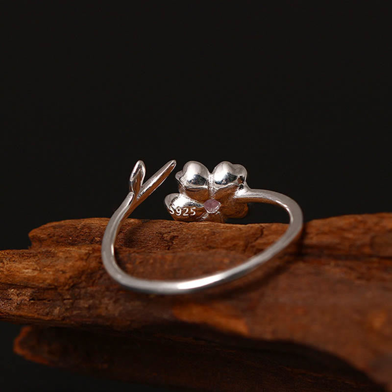 Anello regolabile Buddha Stones in argento sterling 925 con fiore di ciliegio Sakura e benedizione - image 2