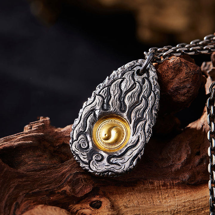 Buddha Stones 999 Argento Sterling 999 Oro Tai Chi Yin Yang Collana Pendente