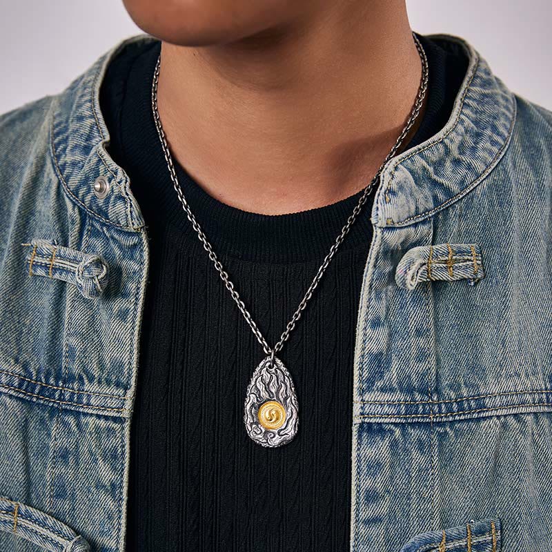 Buddha Stones 999 Argento Sterling 999 Oro Tai Chi Yin Yang Collana Pendente