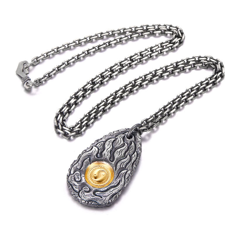 Buddha Stones 999 Argento Sterling 999 Oro Tai Chi Yin Yang Collana Pendente