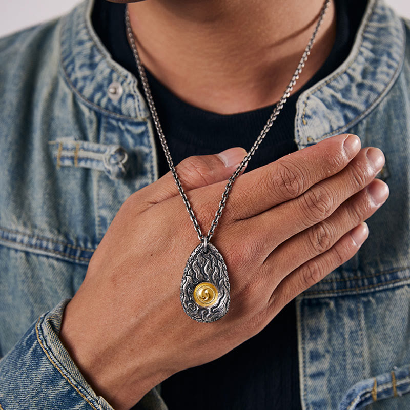 Buddha Stones 999 Argento Sterling 999 Oro Tai Chi Yin Yang Collana Pendente
