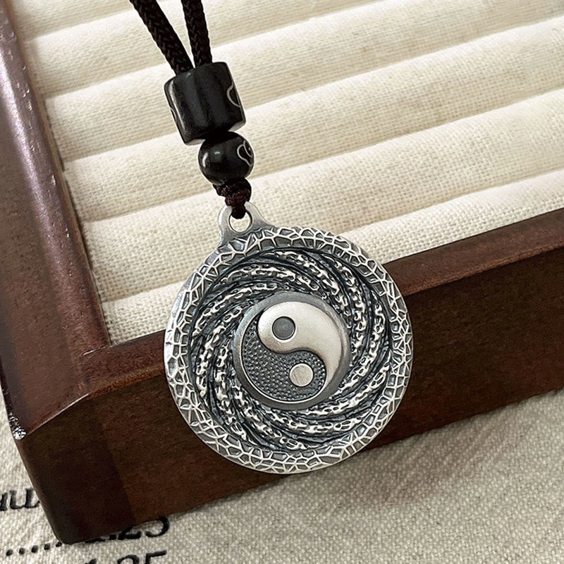 Buddha Stones 999 Sterling Silver Tai Chi Yin Yang Bagua Design Fantasmi di montagna Spendere soldi Collana pendente - image 14