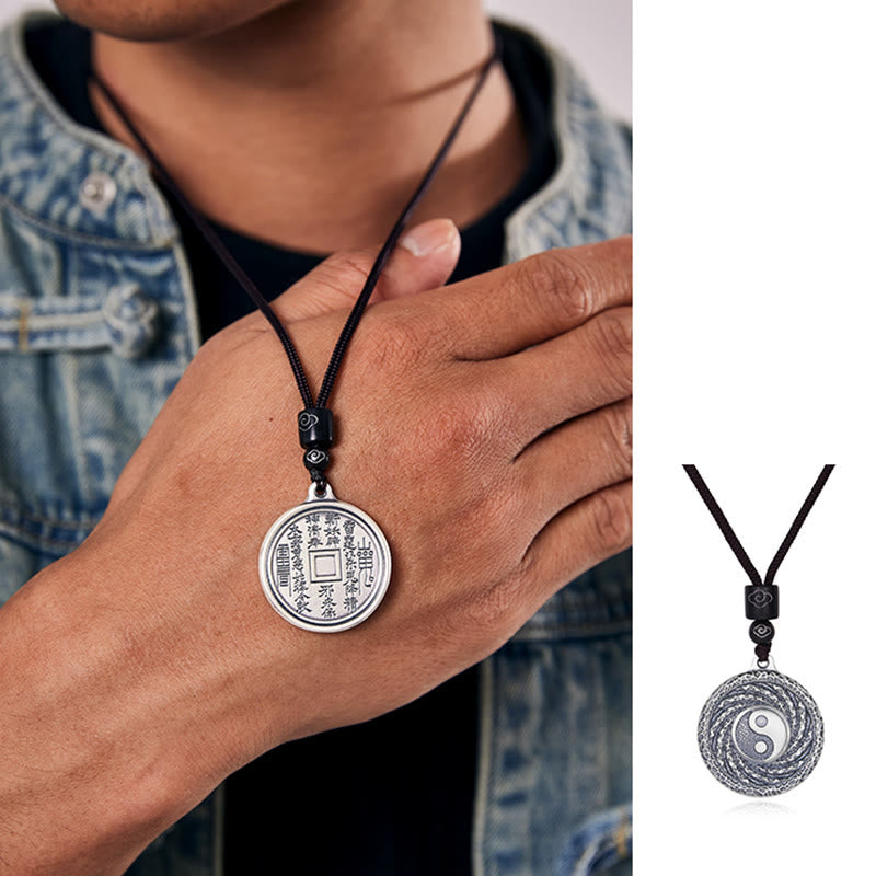 Buddha Stones 999 Sterling Silver Tai Chi Yin Yang Bagua Design Fantasmi di montagna Spendere soldi Collana pendente - image 10