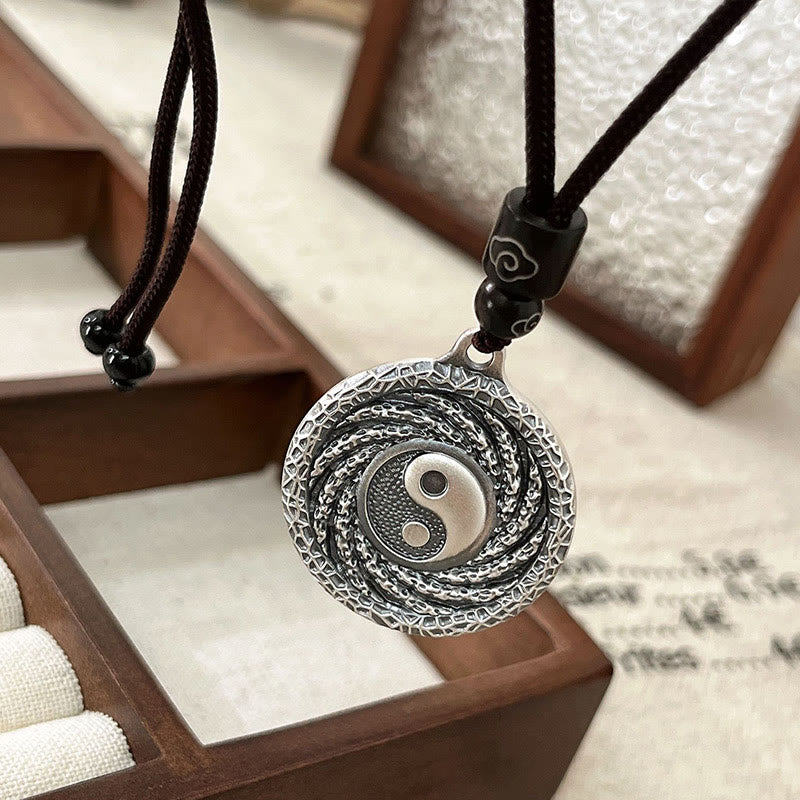 Buddha Stones 999 Sterling Silver Tai Chi Yin Yang Bagua Design Fantasmi di montagna Spendere soldi Collana pendente - image 14