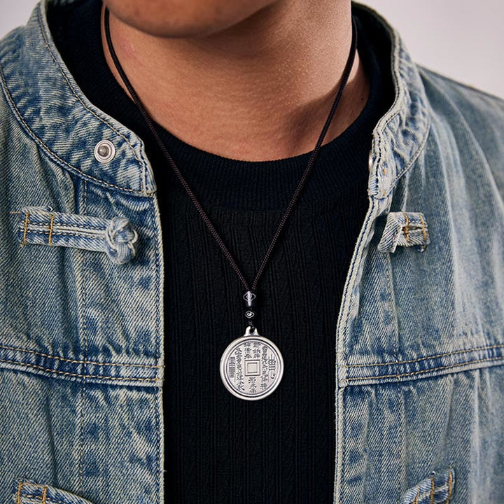 Buddha Stones 999 Sterling Silver Tai Chi Yin Yang Bagua Design Fantasmi di montagna Spendere soldi Collana pendente - image 4