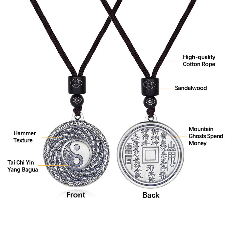Buddha Stones 999 Sterling Silver Tai Chi Yin Yang Bagua Design Fantasmi di montagna Spendere soldi Collana pendente - image 22